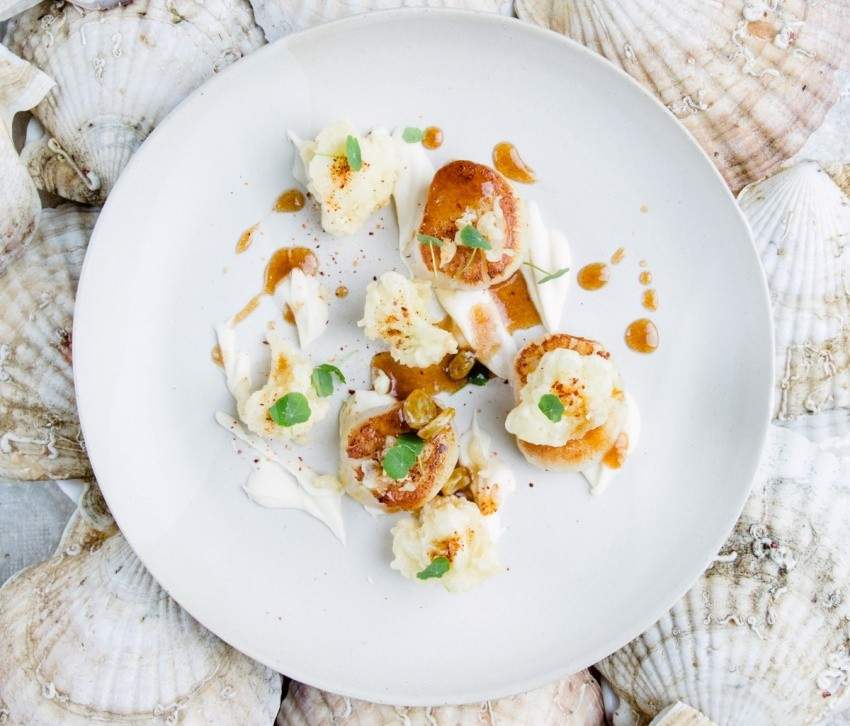 Image for Araxi&#039;s seared wild scallops with cauliflower tempura